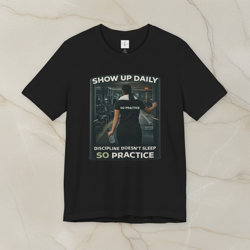 Motivational Gym T‑Shirt/ Female version — "Show Up Daily / So Practice" Workout Tee