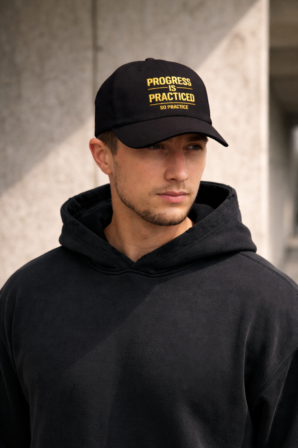 Progress Is Practiced™ Dad Cap – Embroidered Gold Edition