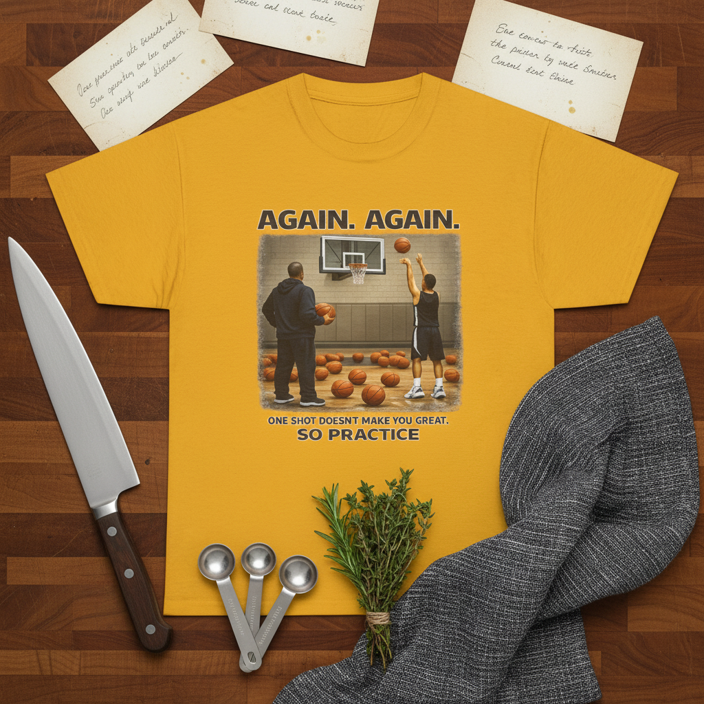 Gold shirt with cooking tools