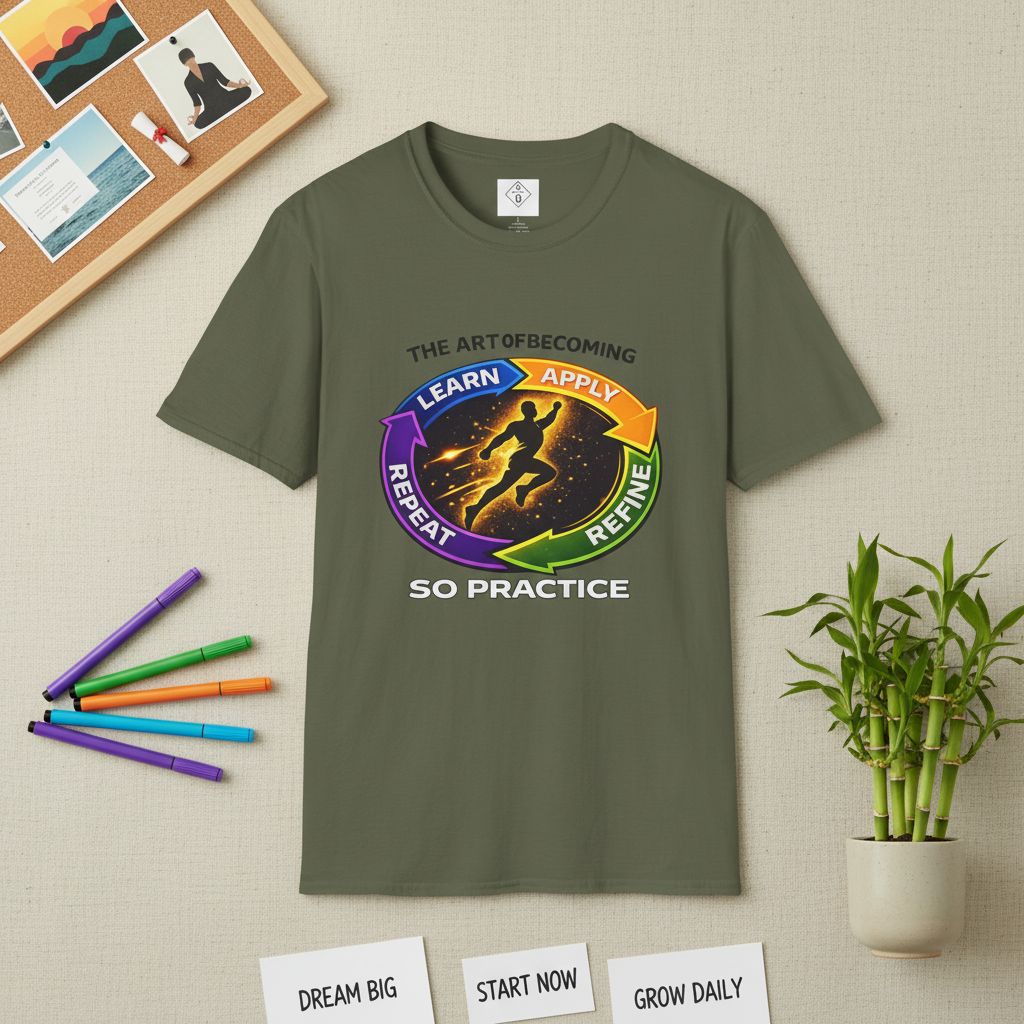 Olive green shirt flat lay with vision board