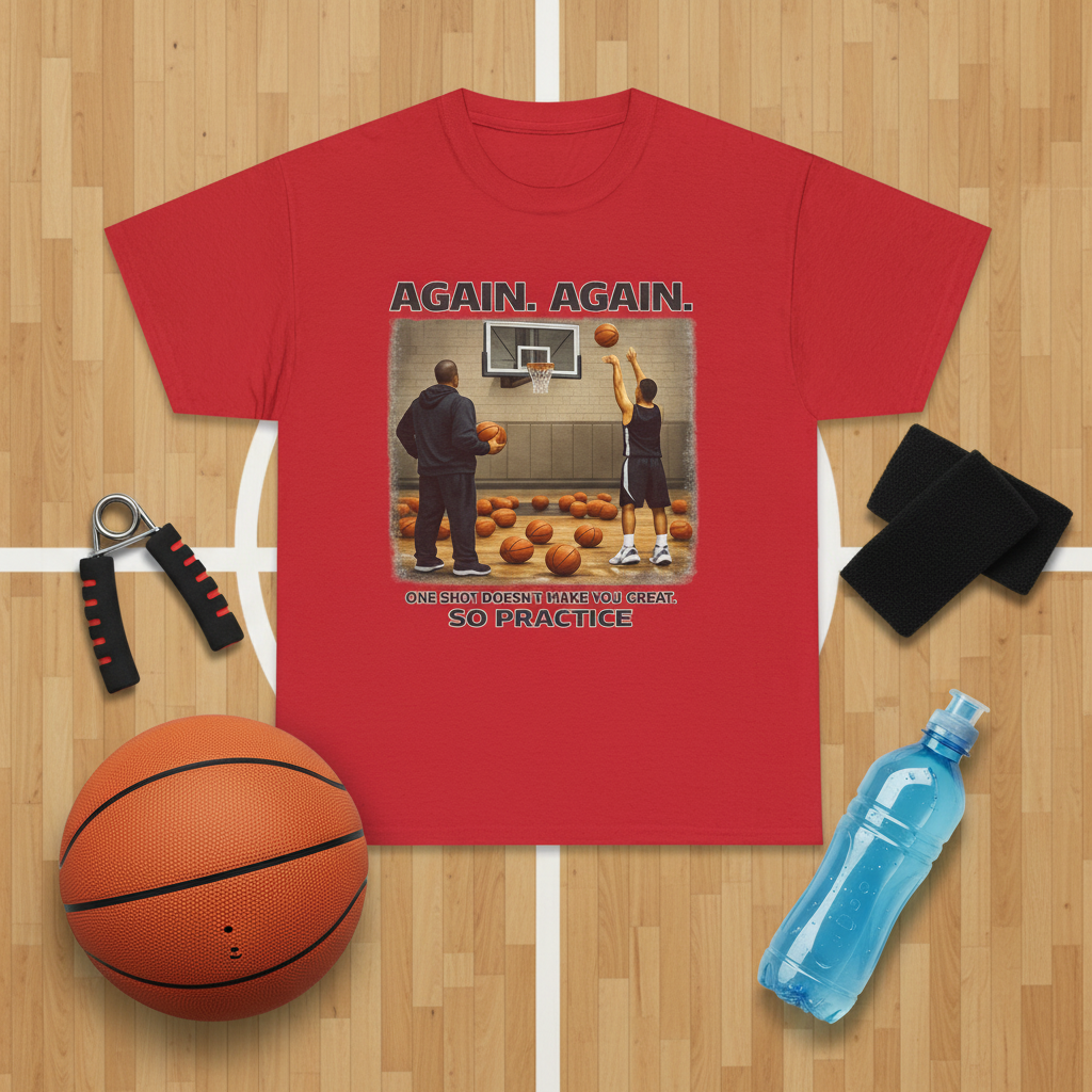 Red shirt with fully inflated basketball