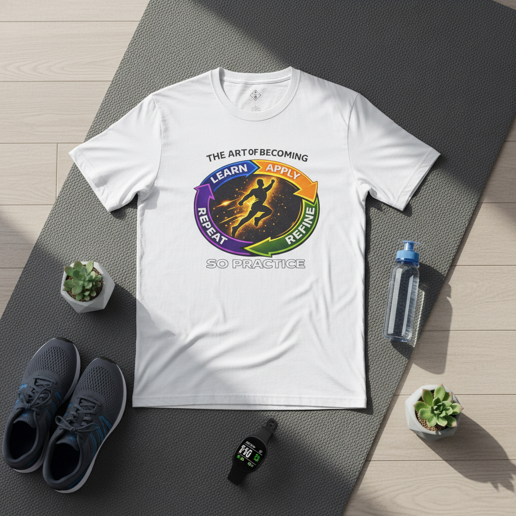 White shirt flat lay with fitness elements
